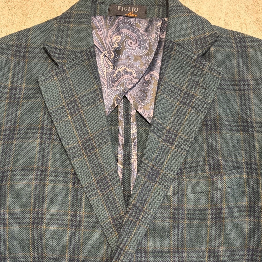 Tiglio Luxe Hunter Green w/Black Windowpane Veneto Wool | EUC | Sz 42R - Picture 7 of 9